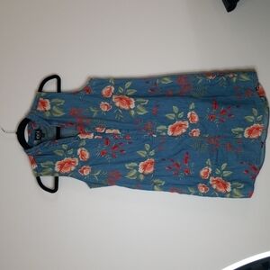 ECI Embroidered chambray sleeveless shirt dress sz 6